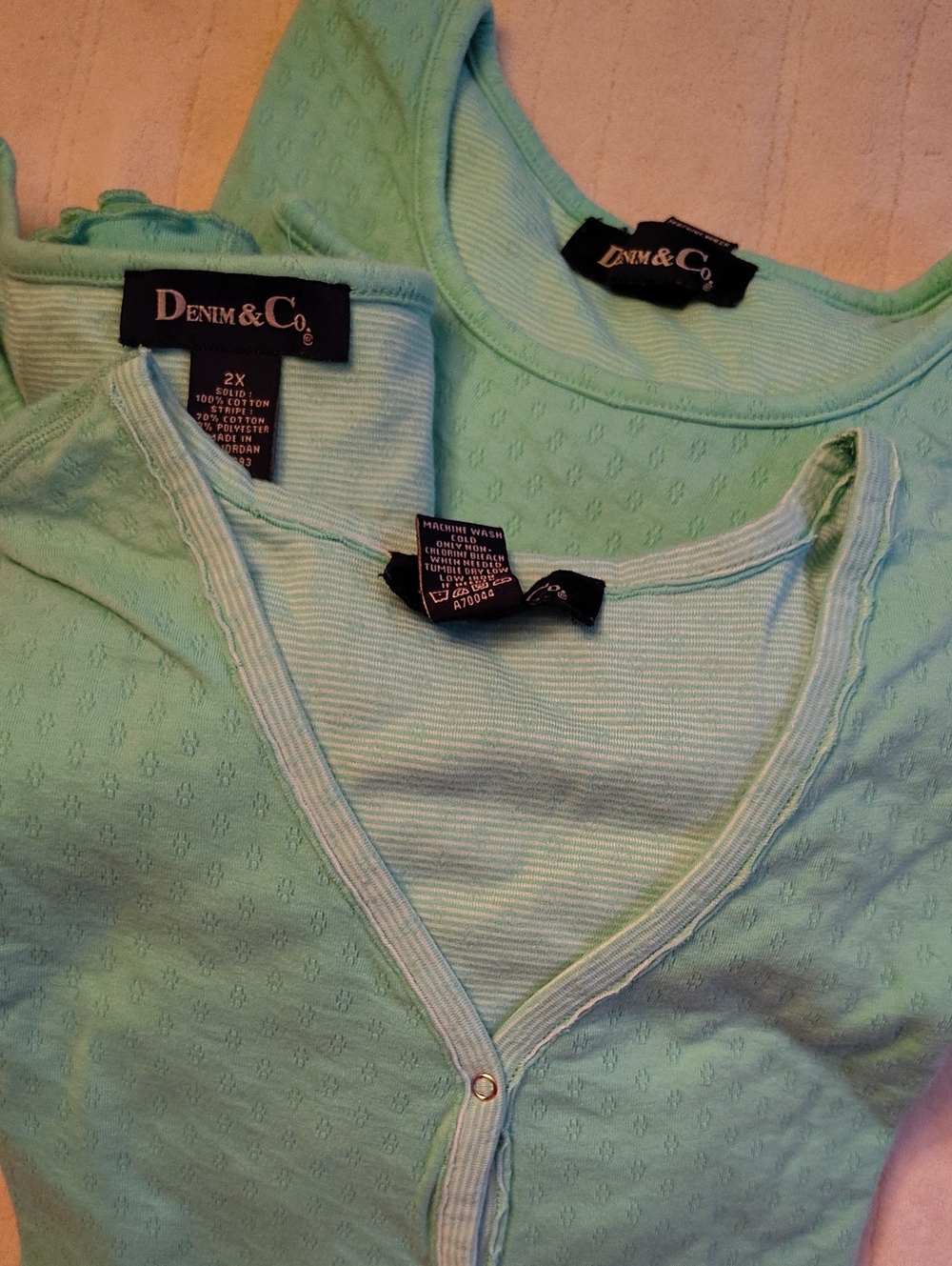 Denim&Co Mint Green Cotton Knit Tops and Jacket